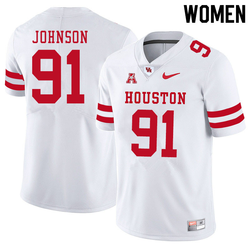 Women #91 Benil Johnson Houston Cougars College Football Jerseys Sale-White - Click Image to Close